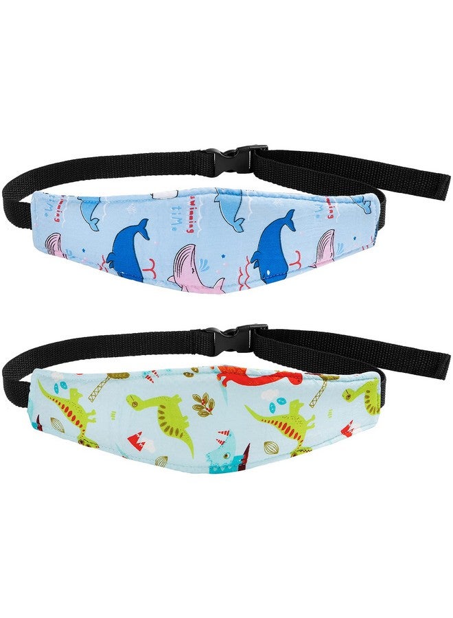 HESTYA 2 Pieces Baby Carseat Head Support Band Strap Headrest Stroller Seat Sleeping Headrest Neck Relief Head Strap Headband for Kids Children Toddler Infant(Dinosaur and Dolphin) - Image 1