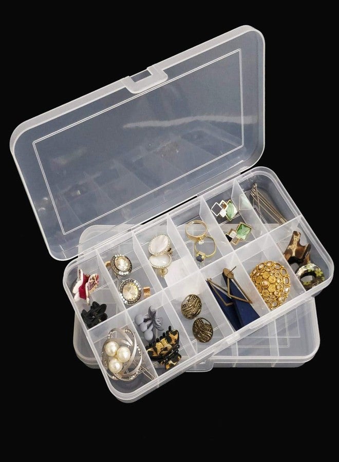 c s m C.S.M CSM® Pack of 2 Big Jewelry Case Organizers Multipurpose Plastic Storage Box with dividers 12 Grids, Transparent (Pack of 2 Boxes) - Image 1