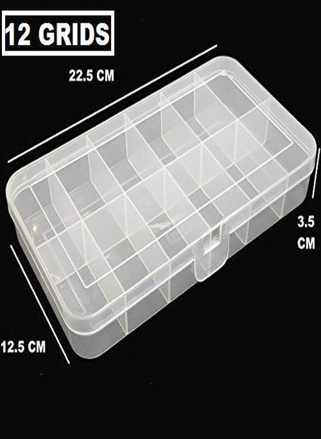 c s m C.S.M CSM® Pack of 2 Big Jewelry Case Organizers Multipurpose Plastic Storage Box with dividers 12 Grids, Transparent (Pack of 2 Boxes) - Image 2