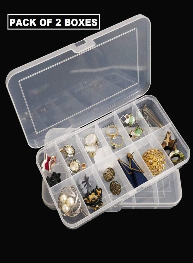 c s m C.S.M CSM® Pack of 2 Big Jewelry Case Organizers Multipurpose Plastic Storage Box with dividers 12 Grids, Transparent (Pack of 2 Boxes) - Image 3