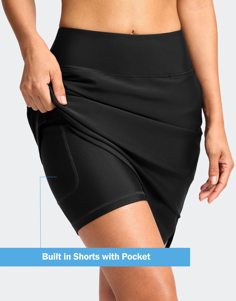 Viodia Women's 20" Long Swim Skirt Skort High Waisted Modest Bathing Suit Swimsuit Bottoms Beach Tankini Bikini with Skirt Black - Image 5