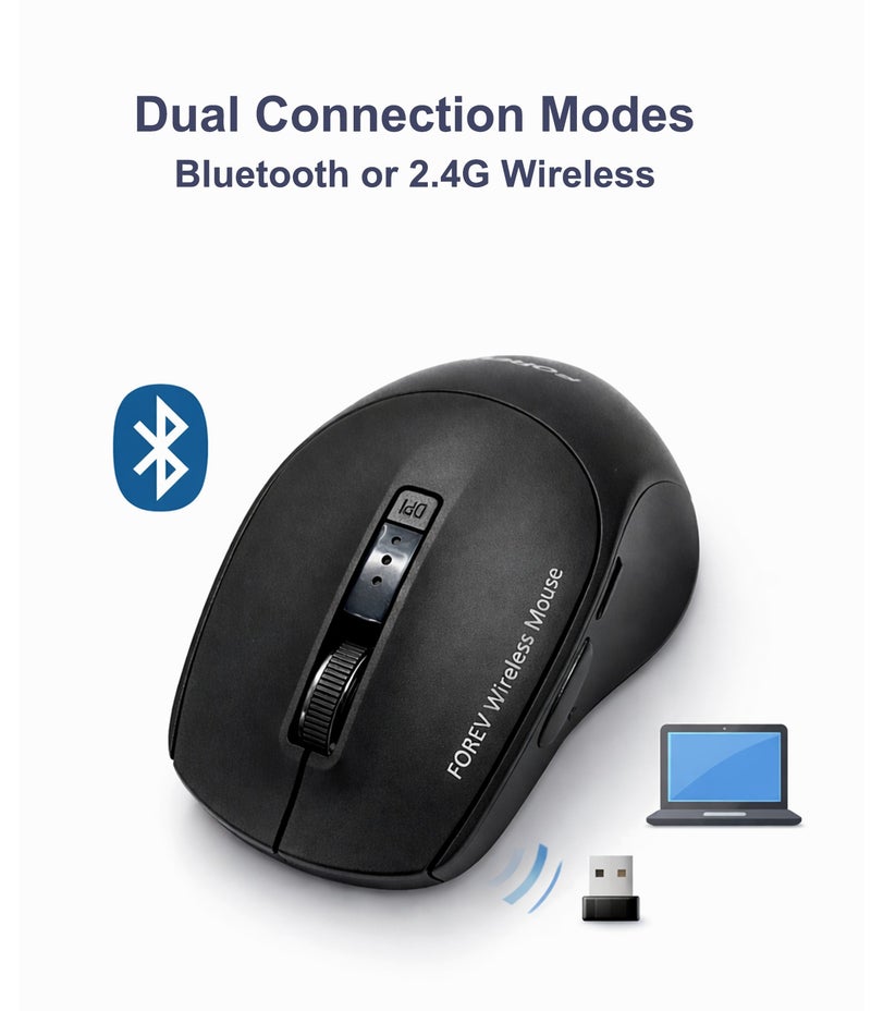 FOREV Wireless Mouse with Dual Mode BT/2.4G, 3-Level DPI Adjustments, 7-Button Rechargeable Gaming Mouse, Lightweight Ergonomic Mouse for Mac Mini PC Gaming Laptop Computer MacBook - (Black) - Image 2