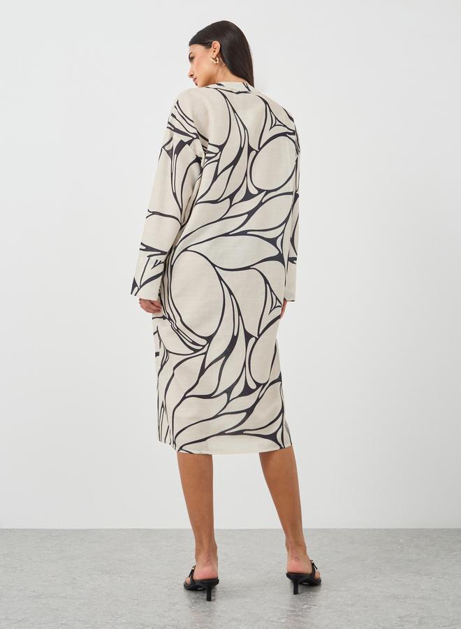 Styli Styli Print Long Sleeves Kaftan Knee-Length Dress  - Image 5