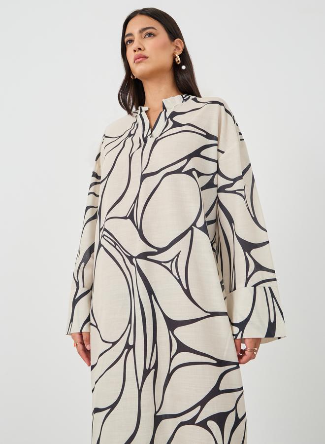 Styli Styli Print Long Sleeves Kaftan Knee-Length Dress  - Image 3