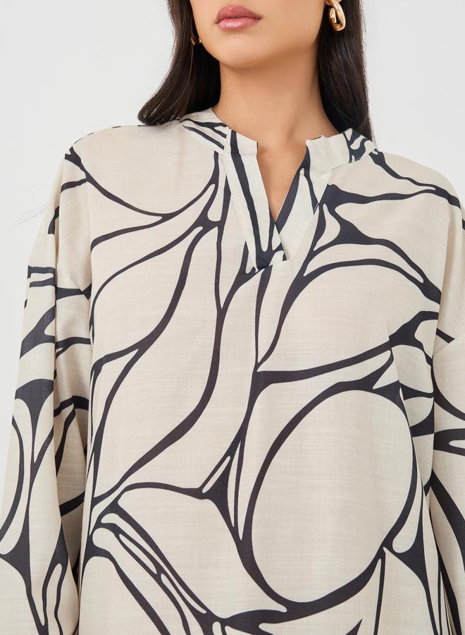 Styli Styli Print Long Sleeves Kaftan Knee-Length Dress  - Image 4