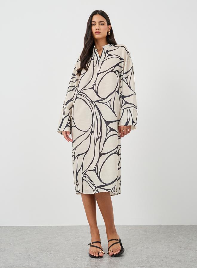 Styli Styli Print Long Sleeves Kaftan Knee-Length Dress  - Image 2