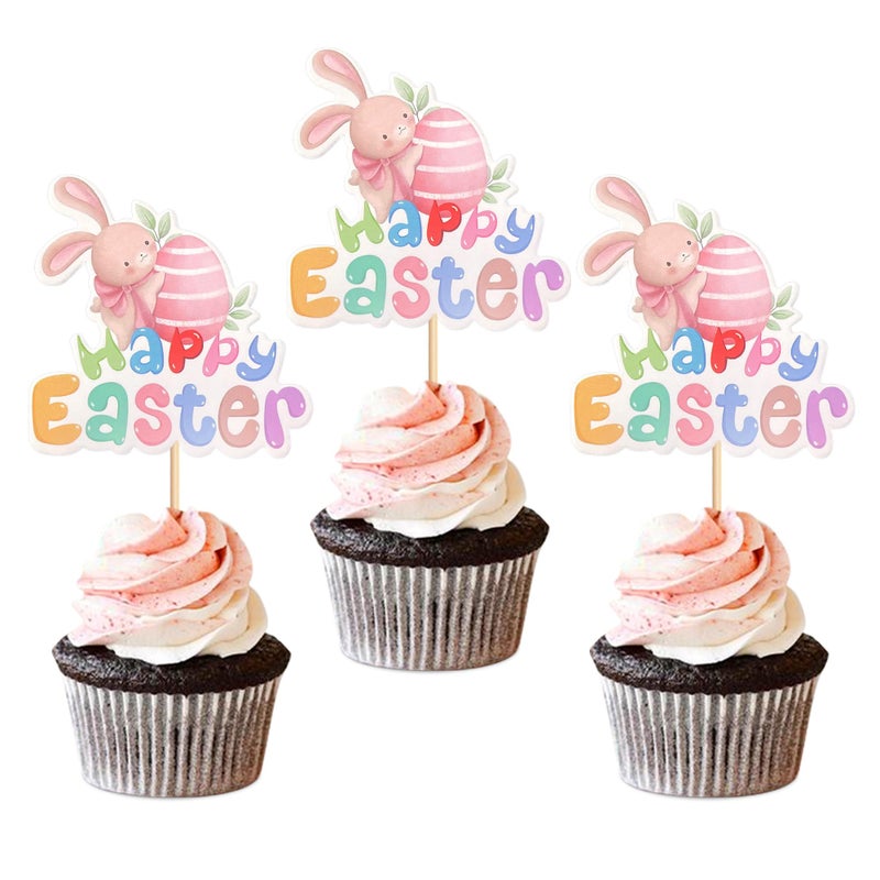 Ercadio 24 Pack Happy Easter Cupcake Toppers Picks Rabbit Cupcake for Easter Cake Toppers for Easter Theme Spring Birthday Baby Shower Party Decoration Supplies - Image 1