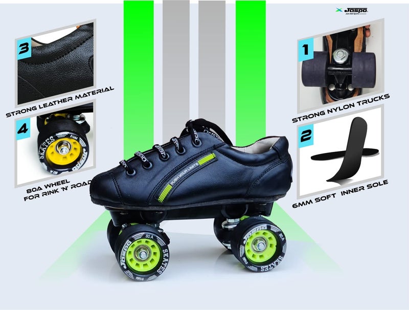 jaspo Unisex Sprint Pro 10 Quad Shoes Fixed Body Outdoor Wheel Roller Skates Approximate For Beginners&Intermediates For Practice&Training Purpose For(All Age Group)(6 Uk(Foot Length 26 Cms),Green) - Image 3