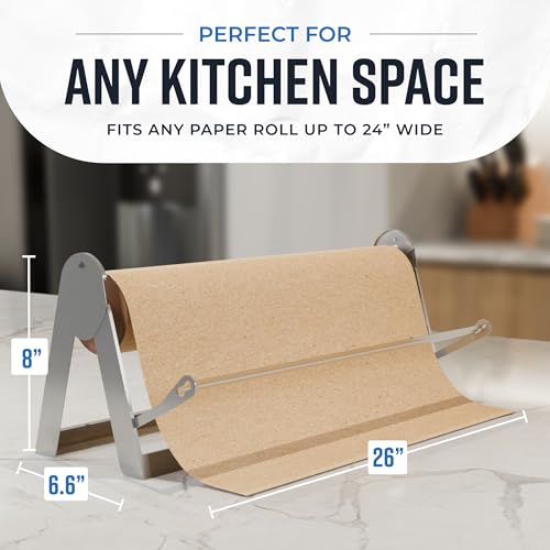 Bryco Goods 24 Inch Paper Roll Dispenser and Cutter, Wall Mountable & Non-Slip Tabletop, Heavy-Duty Steel Frame – Kraft, Butcher, Freezer, Wrapping Paper Holder – for Home, Office, Craft Projects - Image 3