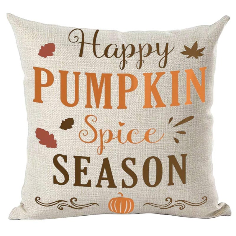 Ramirar Brown Orange Word Art Happy Pumpkin Spice Season Maple Leaves Autumn Fall Y'all Decorative Throw Pillow Cover Case Home Living Room Bed Sofa Car Cotton Linen Square 18 x 18 Inches