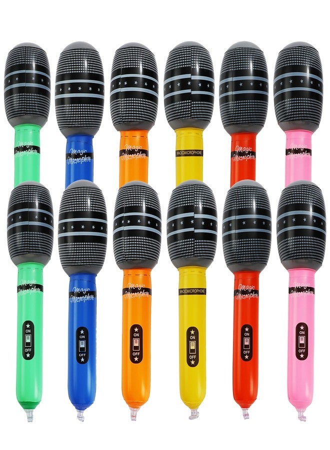 Costyleen 12Pcs Inflatable Microphone Party Favors - 6 Colors Aluminum Film, 9.8 Inch Bulk Fake Mic Props Karaoke Concert DJ Photo Booth Decoration Musical Supplies - Image 1