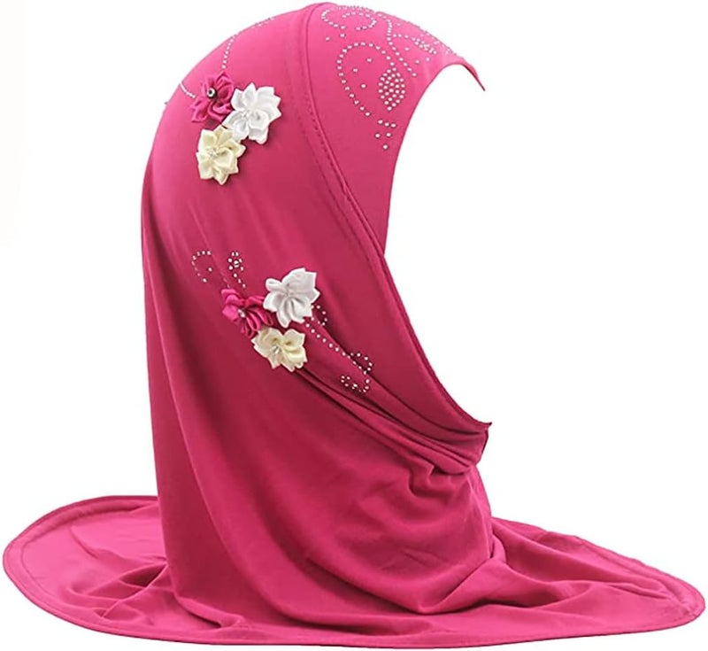 Ylucky Girls Muslim Hijab Floral Lace Head Scarf Kids Islamic Arab Scarf Shawls Head Wrap with Flowers - Image 1