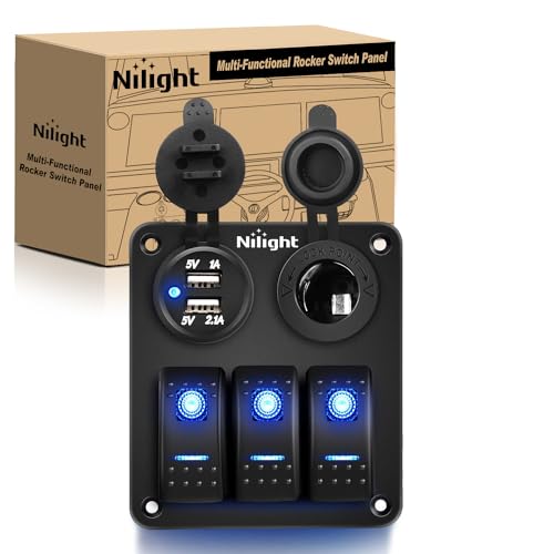 Nilight  90115C 3 Gang Rocker Switch Panel Waterproof PreWired Aluminum Switch Panel with Dual USB Charger Socket  Cigarette Lighter Socket 12V 24VDC ON Off Switch Panel for Cars Rvs Trucks - Image 1