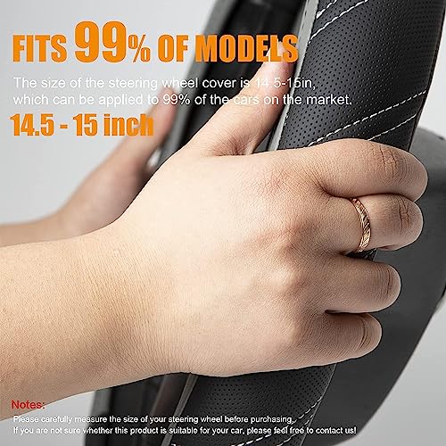 BROGBUS Sport Leather Anti Slip Steering Wheel Cover 14 1/2 inch to 15 inch Universal, Padded Soft Grip Breathable for Car Truck SUV Jeep (Black and Grey) - Image 2