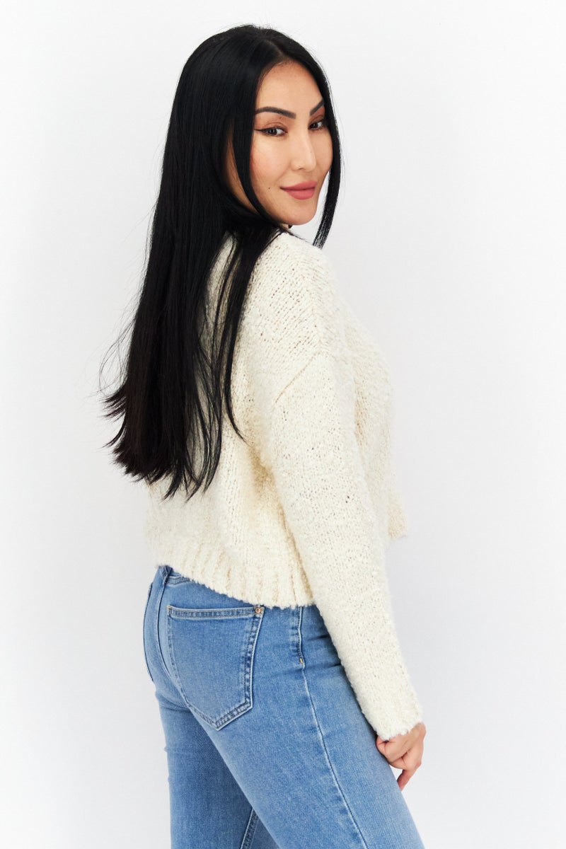 Lyle & Scott Women Mock Neck Crochet Sweater, White - Image 3