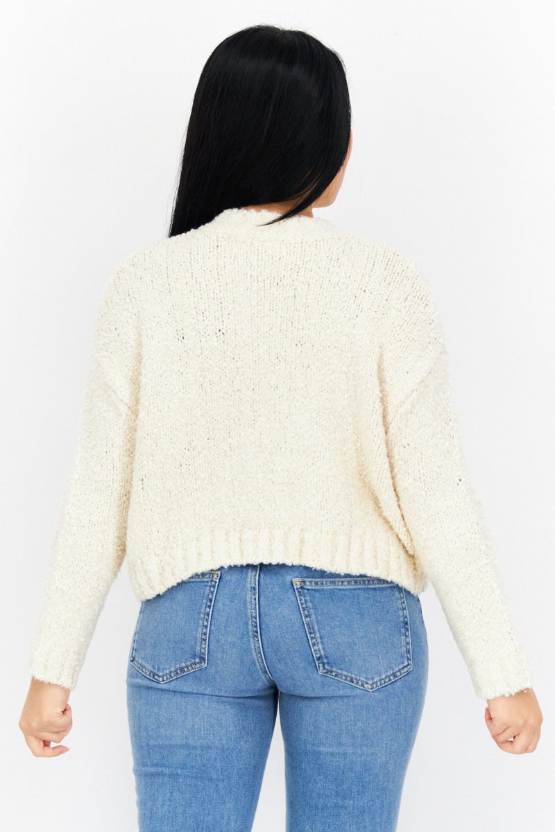 Lyle & Scott Women Mock Neck Crochet Sweater, White - Image 2
