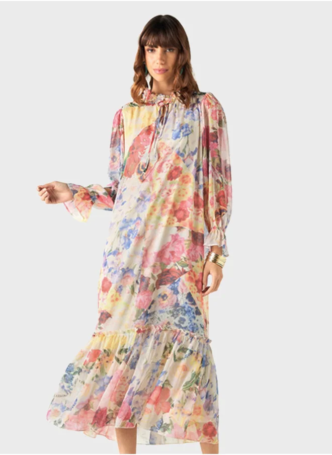 تواكستريمز Printed Tie-Up Belted Dress