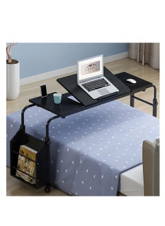 Bedside Table Mobile End Table Snack Side Table, Overbed Table Laptop Table Over Bed Table with Wheels, Adjustable Height and Length Computer Laptop Table for Hospital Home Office (209#2-Black)
