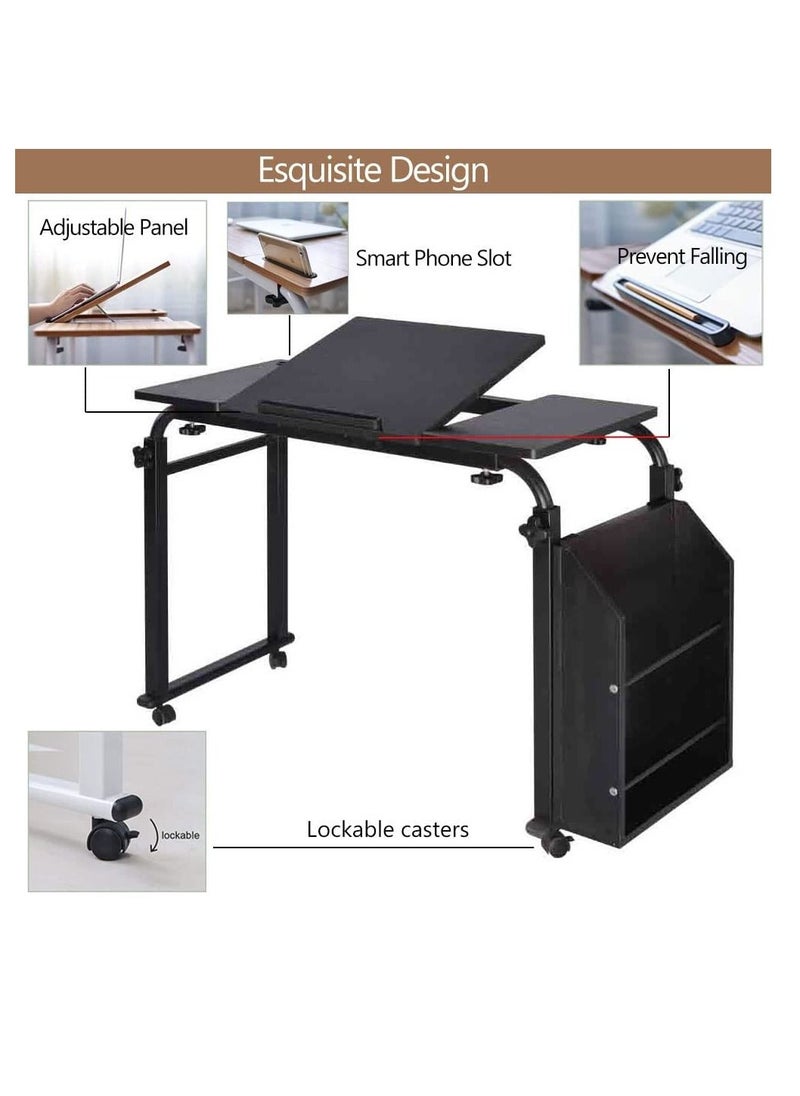 Generic - Bedside Table Mobile End Table Snack Side Table, Overbed Table Laptop Table Over Bed Table with Wheels, Adjustable Height and Length Computer Laptop Table for Hospital Home Office (209#2-Black) - Image 1