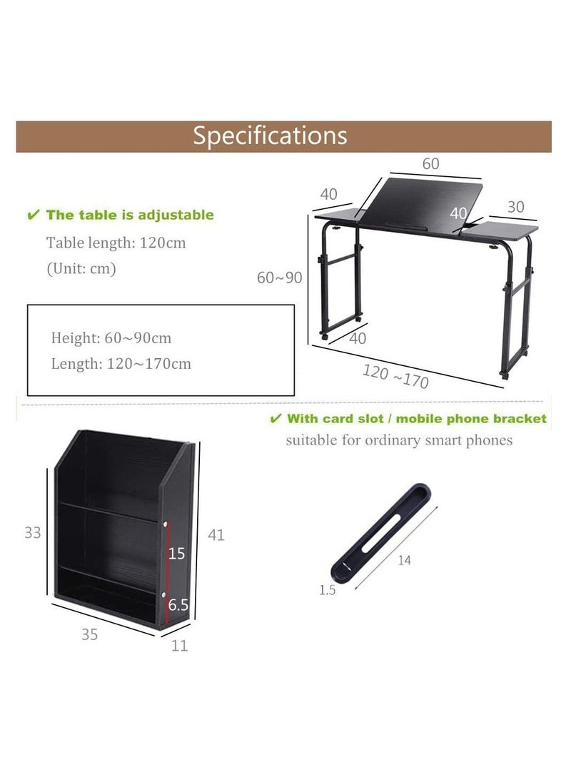 Generic - Bedside Table Mobile End Table Snack Side Table, Overbed Table Laptop Table Over Bed Table with Wheels, Adjustable Height and Length Computer Laptop Table for Hospital Home Office (209#2-Black) - Image 1