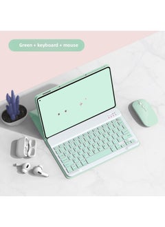For IPad For Apple Wonderful Pro Tablet Magnetic Separate Protective Shell With Card Slot Bluetooth Keyboard Leather Case-Color:Green-leather Case Keyboard Charging Mouse-Applicable Model:iPad Pro4/5/6 [12.9-inch]]