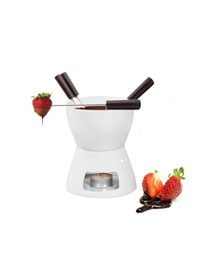 CORJEEJOR Fondue Pot Set with 4 Forks Ceramic Butter Warmer Set Premium Tea Light Porcelain Melting Pot for Chocolate Cheese Caramel - Image 1