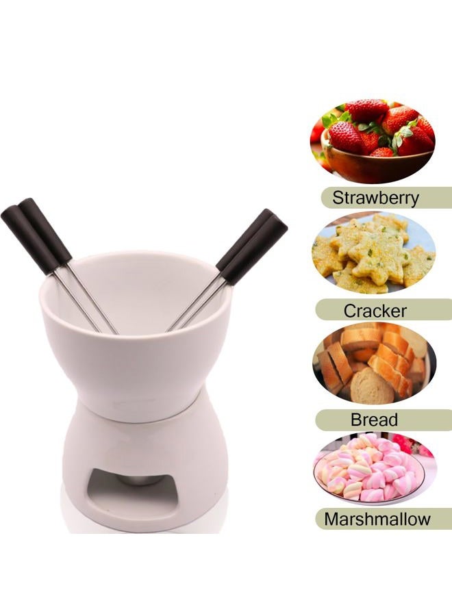 CORJEEJOR Fondue Pot Set with 4 Forks Ceramic Butter Warmer Set Premium Tea Light Porcelain Melting Pot for Chocolate Cheese Caramel - Image 2