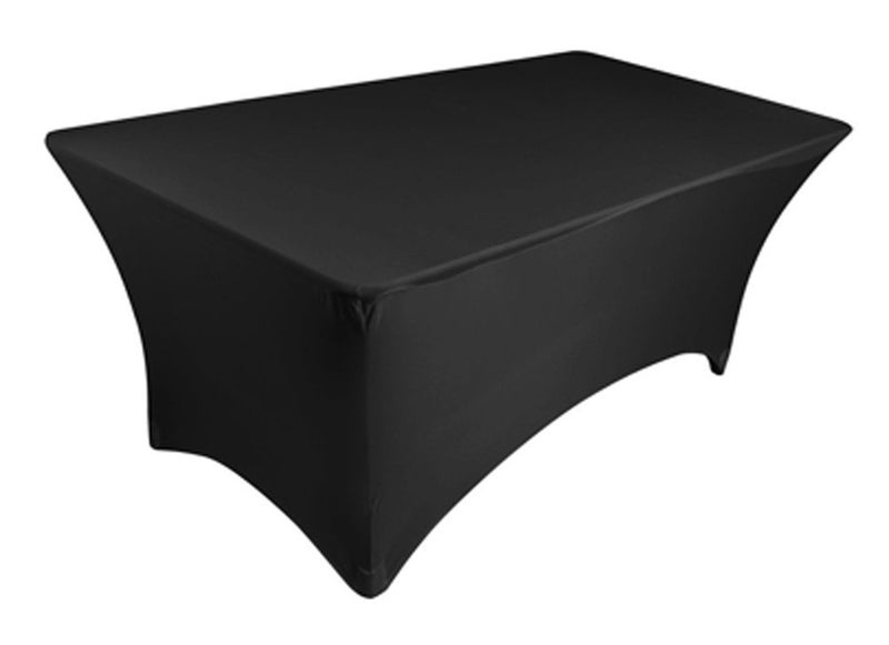 Tektrum 6 ft Long Rectangular Stretch Tablecloth Spandex Jacket Cover Tight Fit LinenFitted Table Cover For Trade Show DJ Wedding Party Banquet Event Kiosk Vendor Premium Fabric Black
