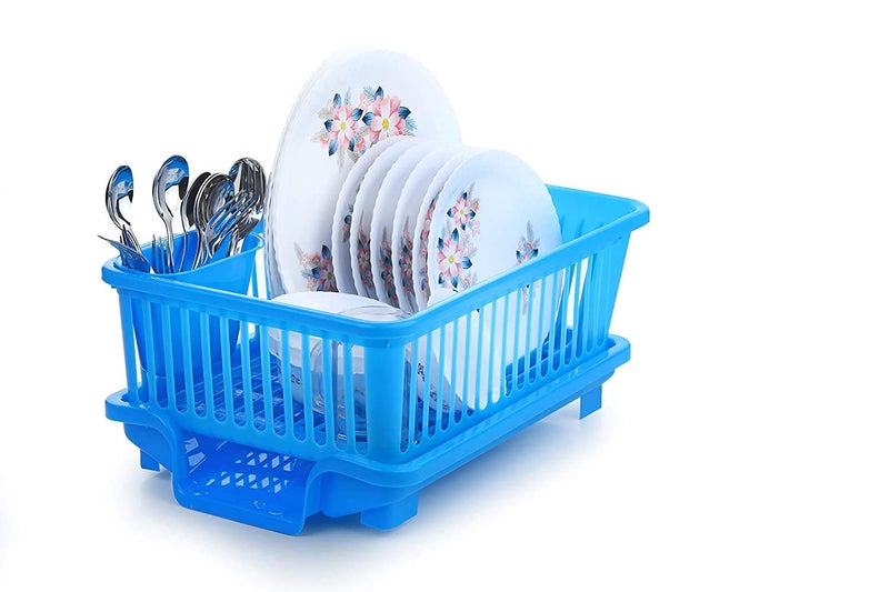 Clazkit 3 in 1 Large Durable Plastic Kitchen Sink Dish Rack Drainer Drying Rack Washing Basket with Tray for Kitchen, Dish Rack Organizers, Utensils Tools Cutlery (Color May Vary - Image 4