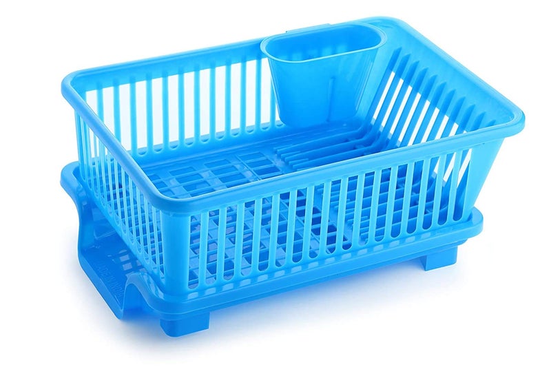 Clazkit 3 in 1 Large Durable Plastic Kitchen Sink Dish Rack Drainer Drying Rack Washing Basket with Tray for Kitchen, Dish Rack Organizers, Utensils Tools Cutlery (Color May Vary - Image 1