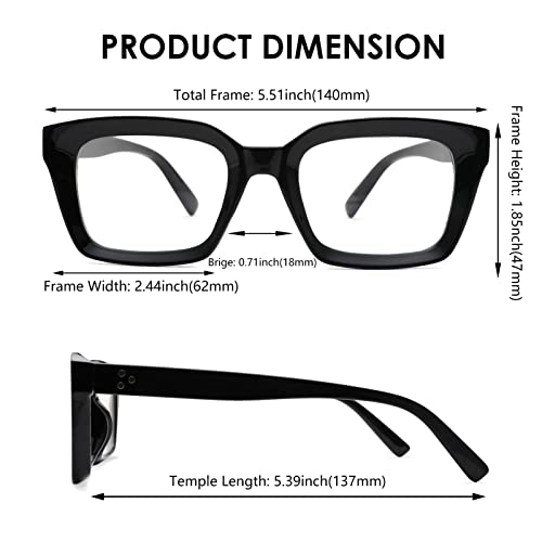 NULOOQ Fashion Vintage Square Non-prescription Clear Lens Glasses for Women Men, Thick Frame Fake Eyeglasses (Black + Transparent) - 2 Pack - Image 5