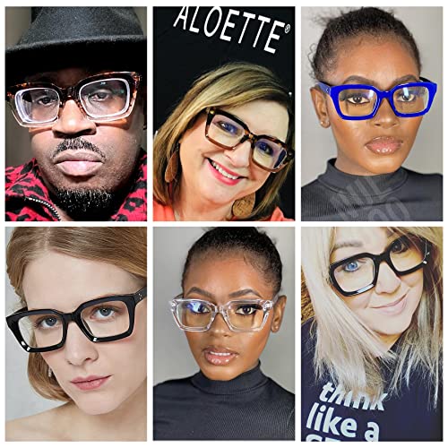 NULOOQ Fashion Vintage Square Non-prescription Clear Lens Glasses for Women Men, Thick Frame Fake Eyeglasses (Black + Transparent) - 2 Pack - Image 2