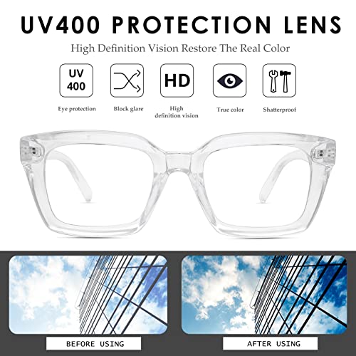 NULOOQ Fashion Vintage Square Non-prescription Clear Lens Glasses for Women Men, Thick Frame Fake Eyeglasses (Black + Transparent) - 2 Pack - Image 3