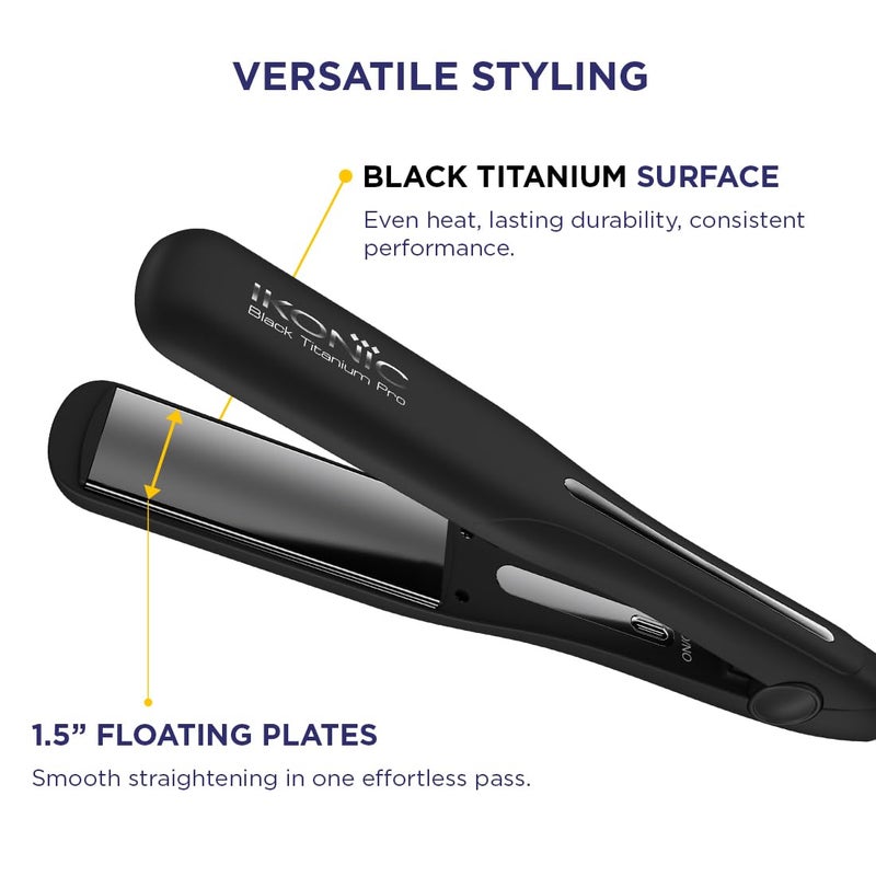 IKONIC Professional Black Titanium Pro Hair Straightner with 15 Inch Floating Titanium Plate and Digital Temperature Monitor - Image 4