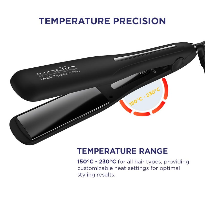 IKONIC Professional Black Titanium Pro Hair Straightner with 15 Inch Floating Titanium Plate and Digital Temperature Monitor - Image 3