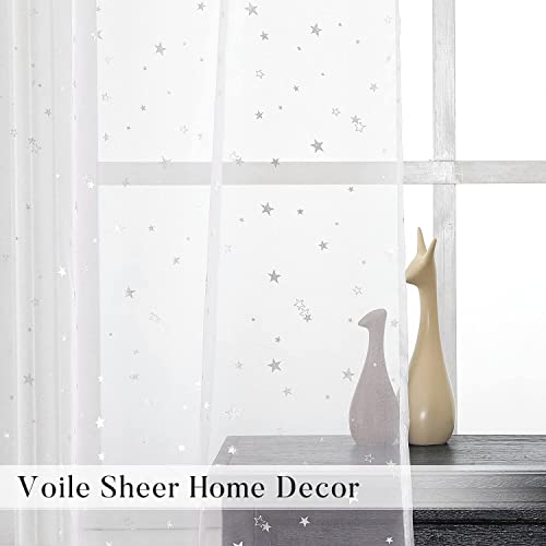 WUBODTI White Sheer Star Curtains 84 Inches Long 2 Panel Sets, Kids Room Semi Sheer Voile Tulle Curtains Rod Pocket Glitter Starry Gauze Space Window Drapes for Living Room Girls Bedroom Nursery - Image 3