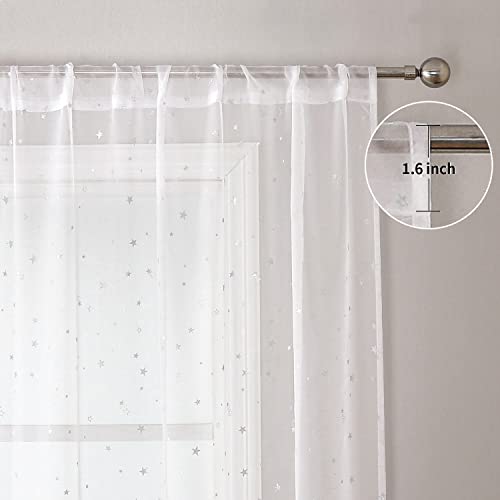 WUBODTI White Sheer Star Curtains 84 Inches Long 2 Panel Sets, Kids Room Semi Sheer Voile Tulle Curtains Rod Pocket Glitter Starry Gauze Space Window Drapes for Living Room Girls Bedroom Nursery - Image 2