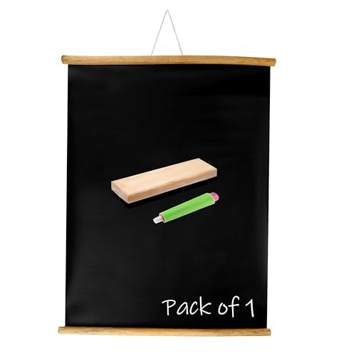 Eduway 2x3 Ft. (24x36 Inch) Wall Hanging Wooden Roll-Up Black Board/Chalkboard | for Home, Office, School, Kids | with 1 Premium Wooden Duster & 1 Chalk Holder (Set of 1-91x61 Cms) - Image 1