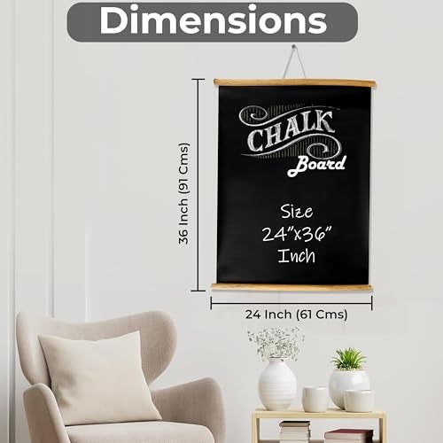 Eduway 2x3 Ft. (24x36 Inch) Wall Hanging Wooden Roll-Up Black Board/Chalkboard | for Home, Office, School, Kids | with 1 Premium Wooden Duster & 1 Chalk Holder (Set of 1-91x61 Cms) - Image 2