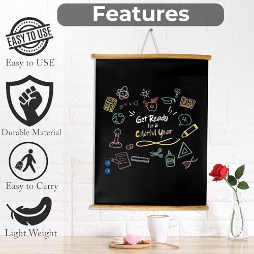 Eduway 2x3 Ft. (24x36 Inch) Wall Hanging Wooden Roll-Up Black Board/Chalkboard | for Home, Office, School, Kids | with 1 Premium Wooden Duster & 1 Chalk Holder (Set of 1-91x61 Cms) - Image 3