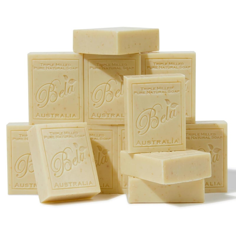 BELA Almond Soap 33 OZ Pack of 12 French Triple Milled Bar Soap with Organic Shea Butter Hand Face and Body Wash Bar Made in Australia