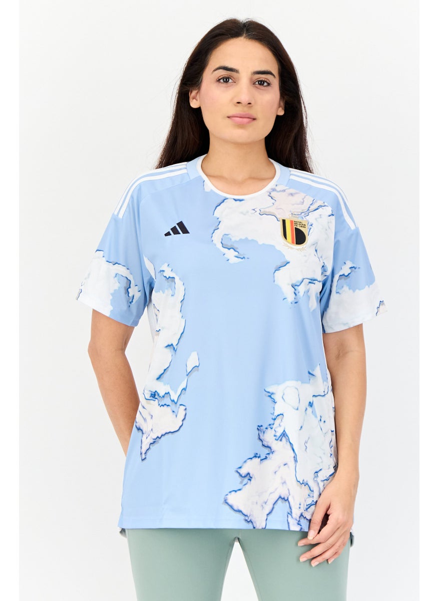 Adidas Women Regular Fit Embroidered Logo Belgium 23 Away Football Jersey, Light Blue  - Image 1