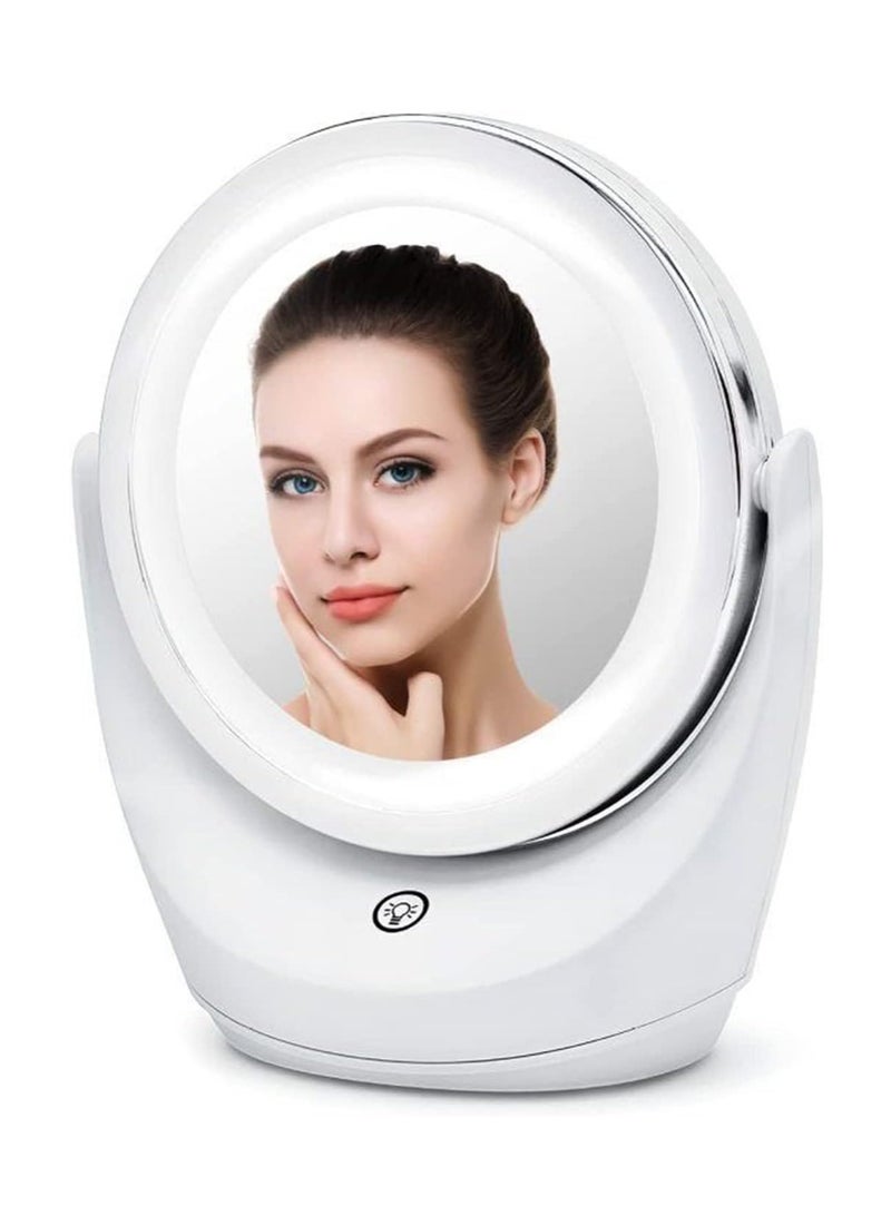Loquat Makeup Mirror with LED Lights 5x Magnifying Lighted Desktop Vanity Mirror 360 Degree Rotating Arm Double Sided Vanity Mirror Touch Screen Switch Mirror with Smart Fill Light for Vanity and Travel - Image 1