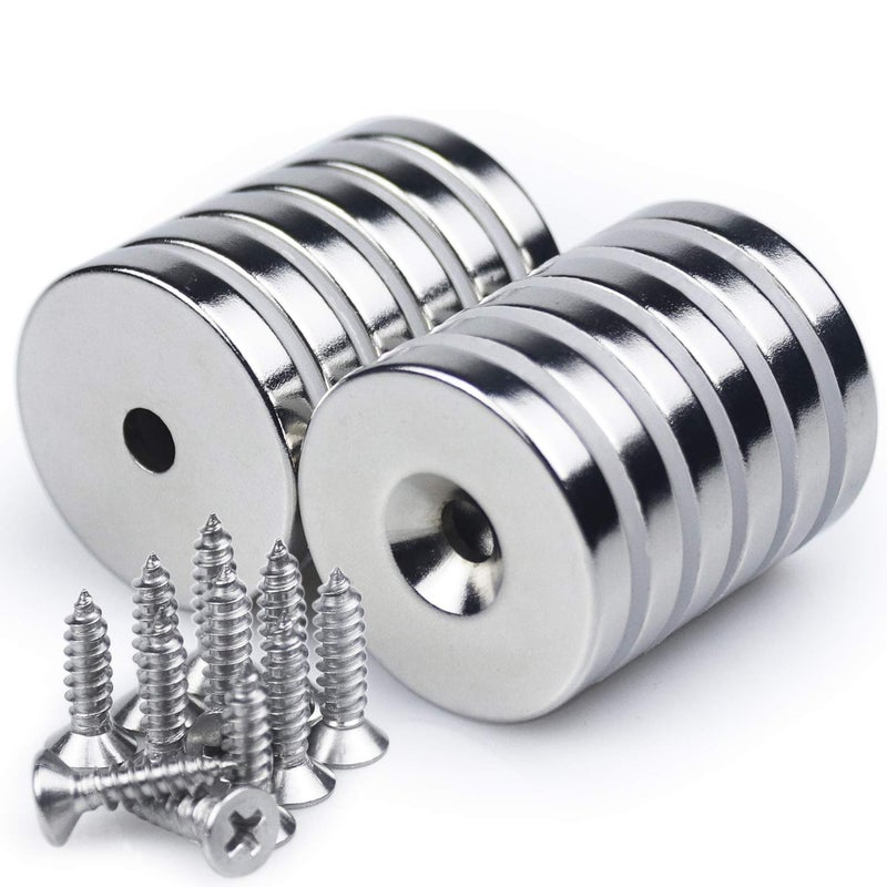 LOVIMAG Neodymium Disc Countersunk Hole Magnets, 1.26 inch x 0.2 inch Strong Permanent Rare Earth Magnets with Screws - Pack of 12 - Image 1