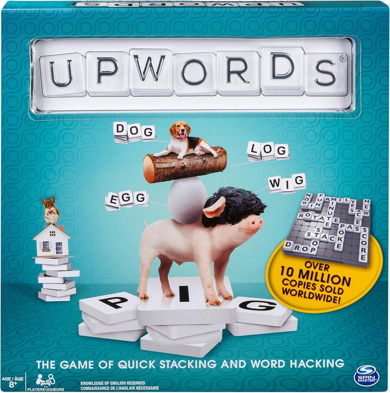 Spinmaster Games, Upwords, Classic Word Game with Stackable Letter Tiles, Family Board Game, Crossword Activity, 1-4 Players, for Ages 8 & Up - Image 1