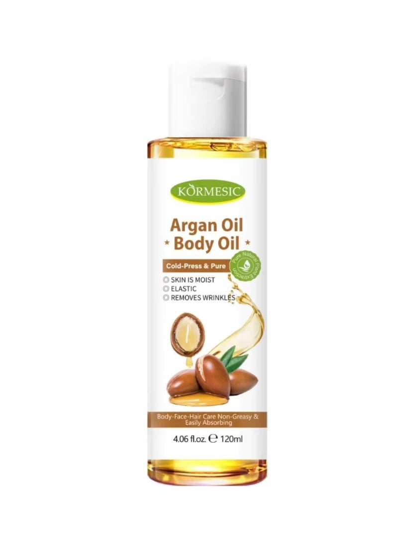 Kormesic 120ml Argan Oil Pure Cold Pressed Argan Body Oil for Hair Face & Body Care Remove Wrinkles Moisturizing Hydrating Repairing Smooth Fine Lines Nourishing Oils - Image 2
