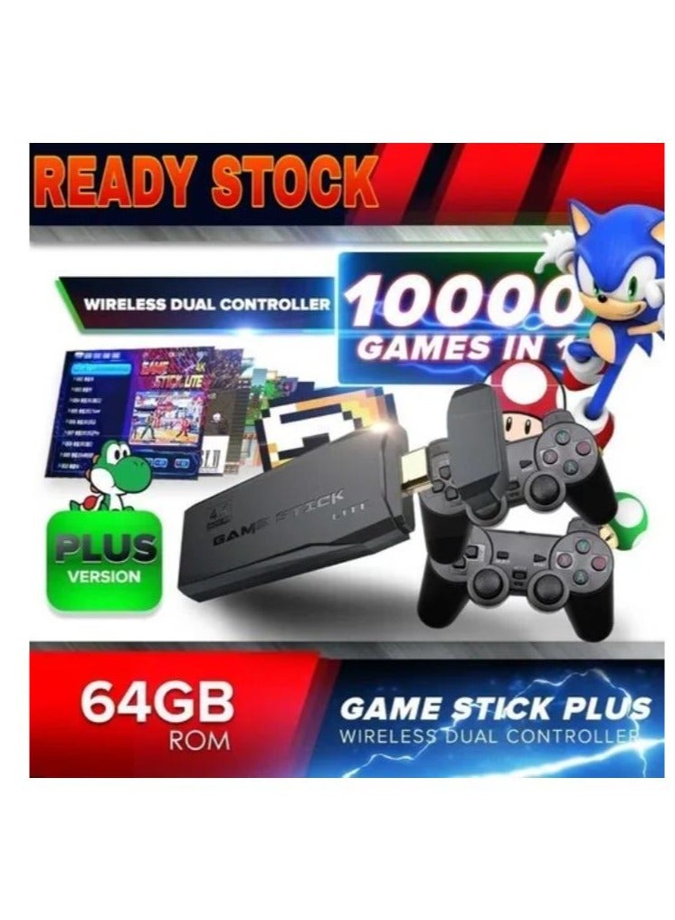 4K HD video game console, dual 2.4G wireless controllers, plug-and-play video game stick, built-in 10,000 games, retro handheld game console - Image 2