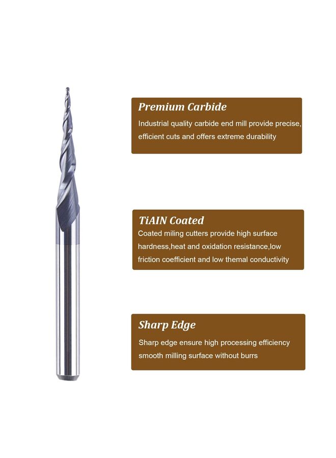 5PCS Tapered Ball Nose Carving End Mill 4MM Shank 0.25MM Radius 0.5MM Diameter Tips 3D Woodworking Tool CNC Router Bits - Image 5