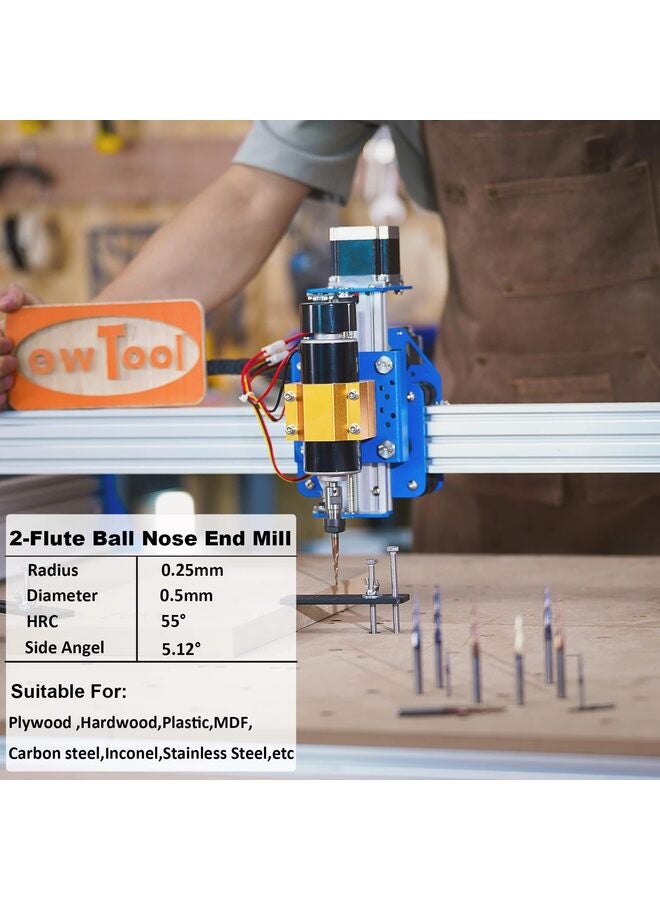 5PCS Tapered Ball Nose Carving End Mill 4MM Shank 0.25MM Radius 0.5MM Diameter Tips 3D Woodworking Tool CNC Router Bits - Image 4