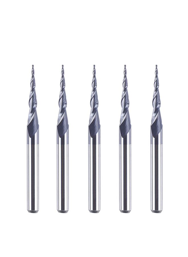 5PCS Tapered Ball Nose Carving End Mill 4MM Shank 0.25MM Radius 0.5MM Diameter Tips 3D Woodworking Tool CNC Router Bits - Image 1